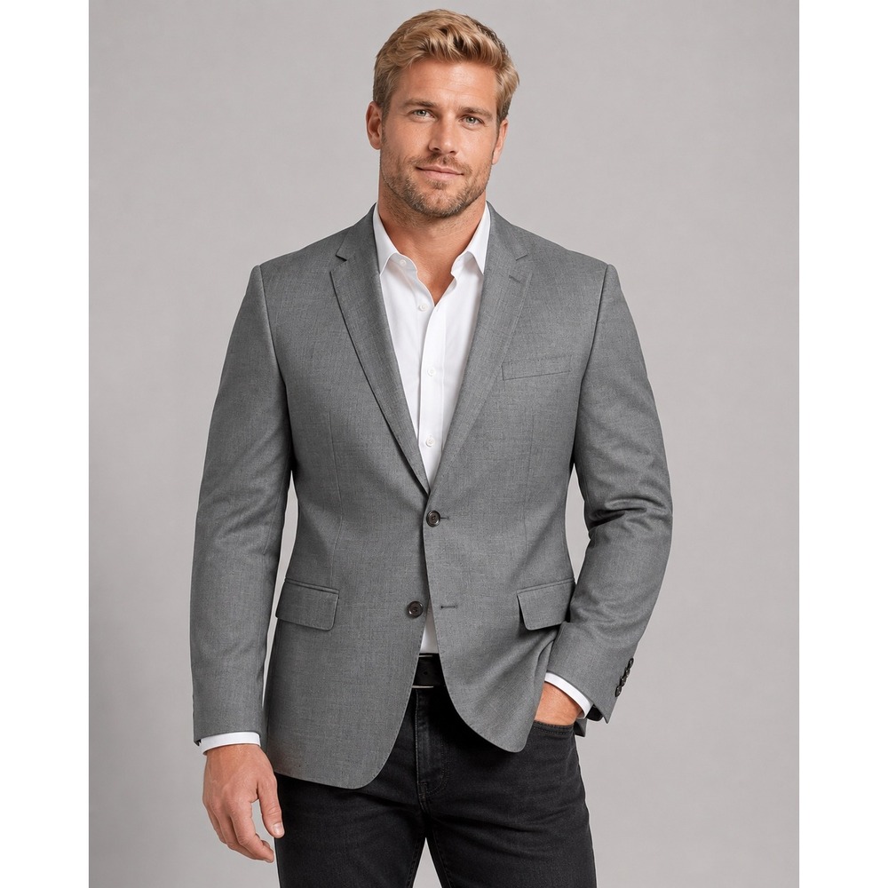 David Donahue Mens 50L Ryan CT Blazer Charcoal Gray Wool Marzotto Super 150s